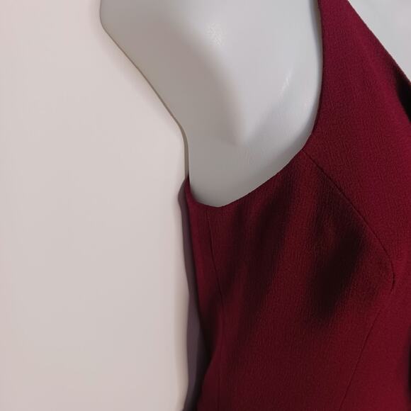 DRESS THE POPULATION ASYMMETRICAL BURGUNDY MIDI DRESS , size S - Picture 9 of 12